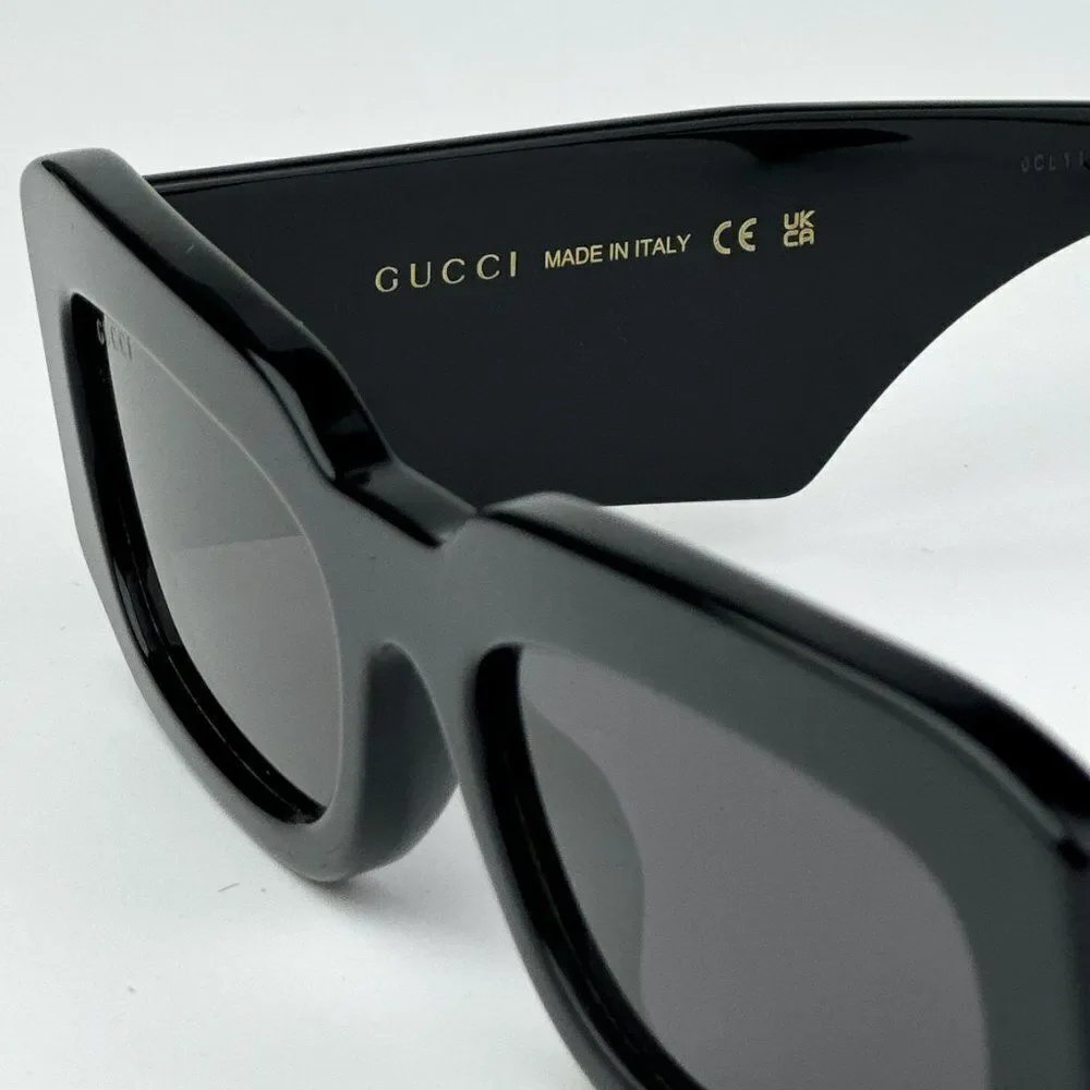 NEW Gucci GG1426S 001 Black Grey Unisex Rectangle Sunglasses GG 1426S